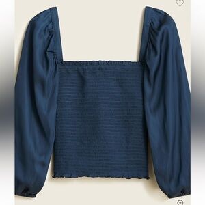 J.Crew Squareneck smocked featherweight satin cropped top